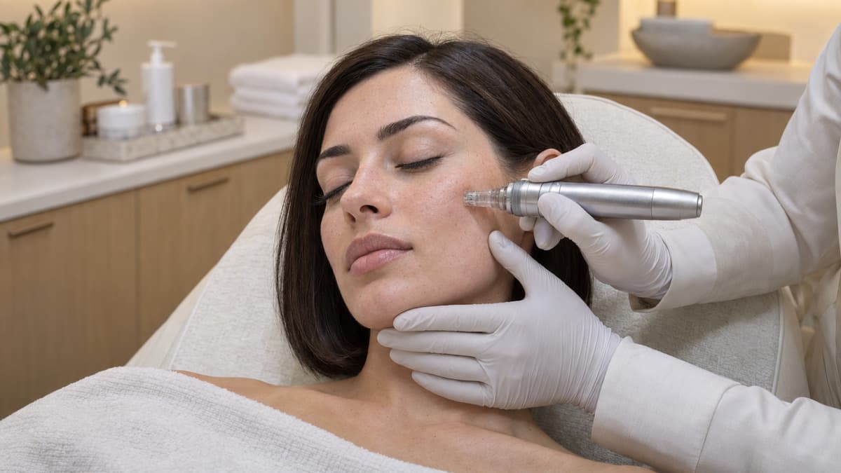 Illustrative conventional microneedling scene; not a photograph of a Skin51 session.